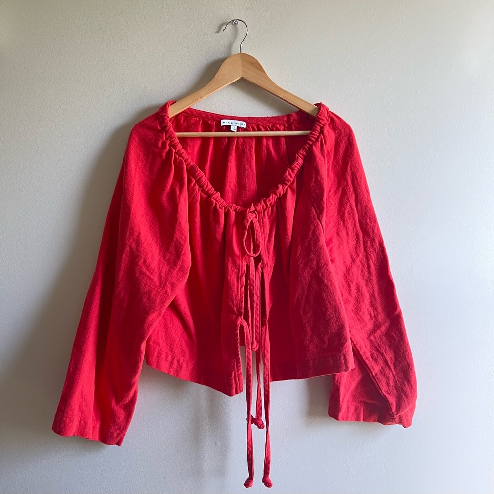 Miou Muse Red Jacket Top Linen Cotton Front Tie Artat Boho Contemporary festival